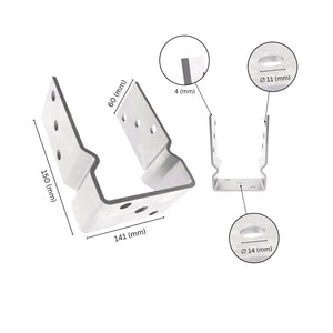 U shape post support fence foot base bracket with labeled dimensions.