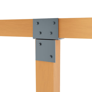 Wood connector T piece joining a horizontal wooden beam to a vertical post.