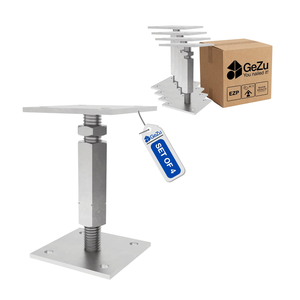 Bolt Down Elevated Adjustable Post Base With Nut Bundle