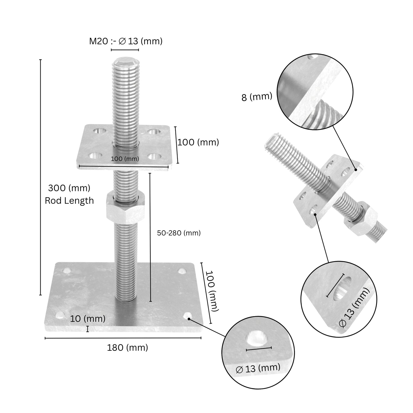 Height Adjustable Bolt Down Post Support | Adjustable Post Base