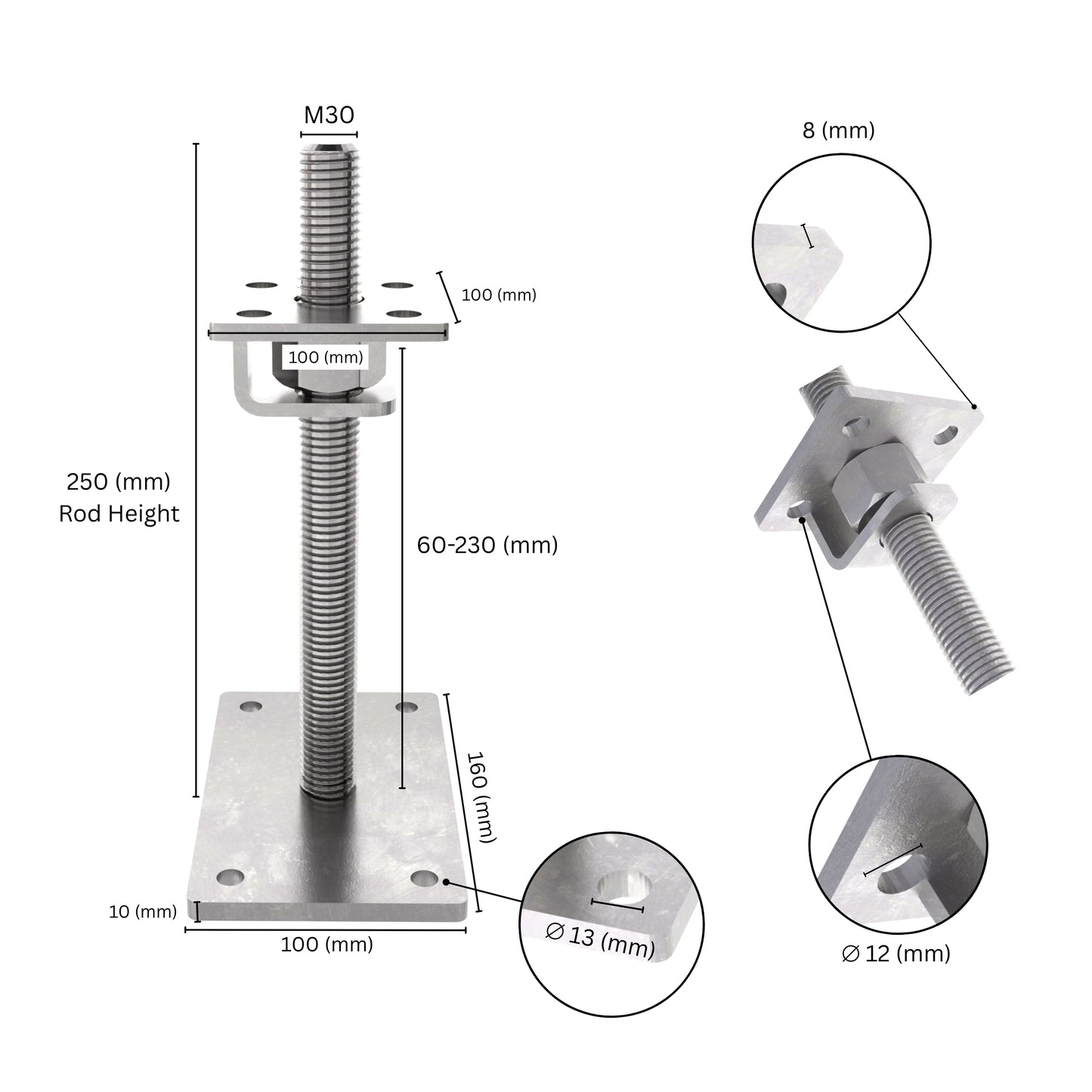 Adjustable post support with hook
