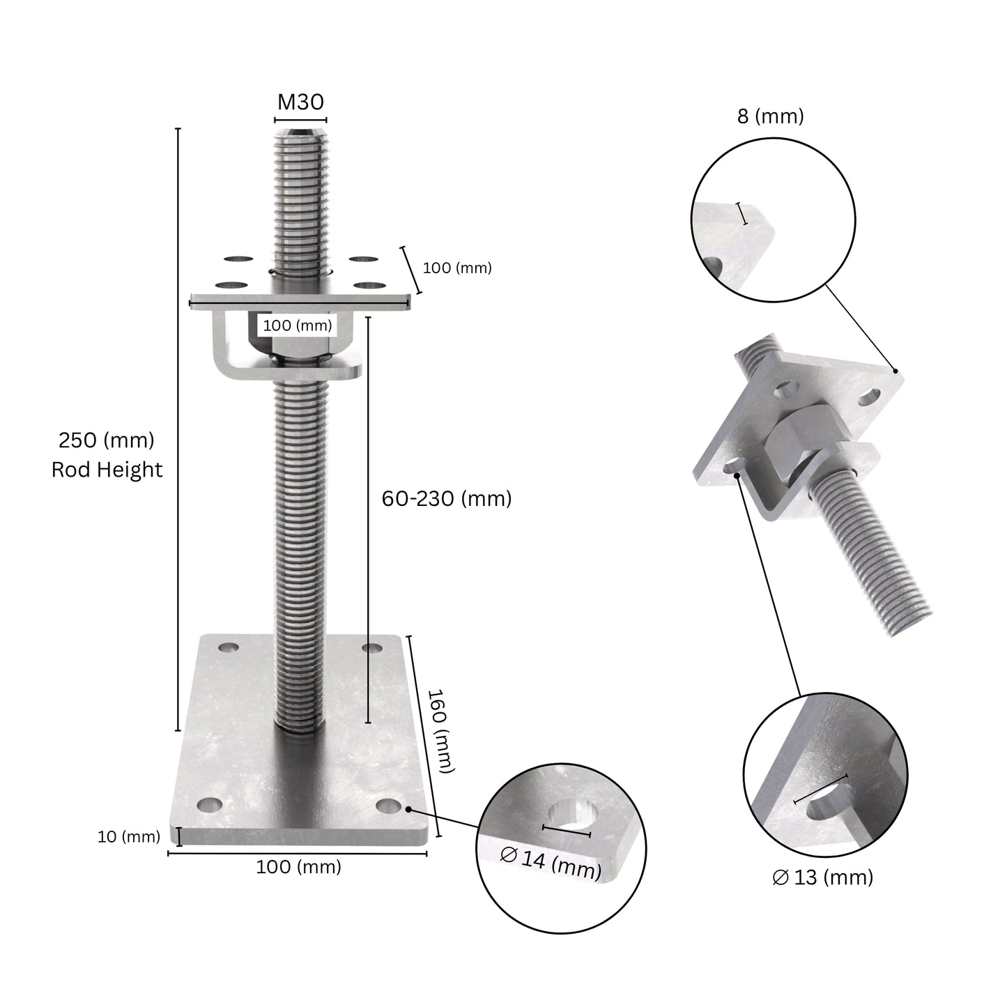Adjustable post support with hook