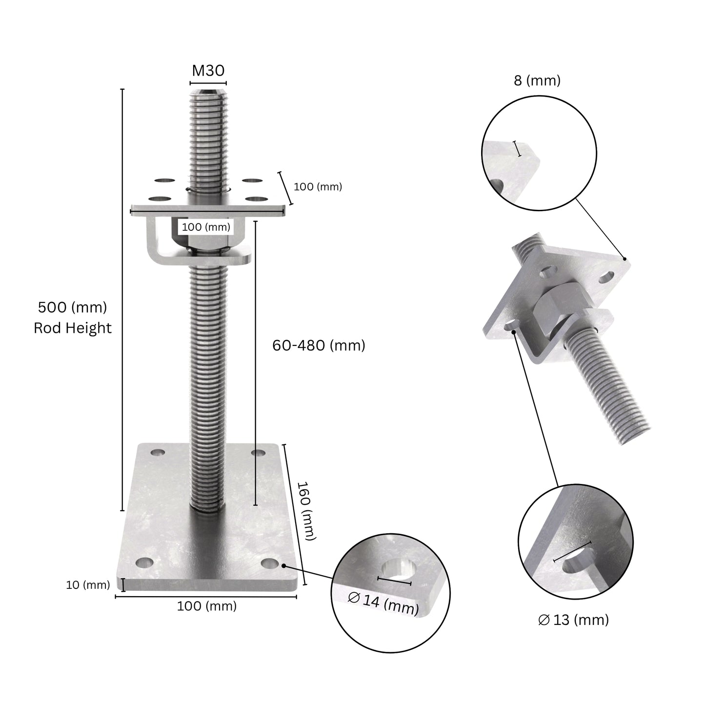 Adjustable post support with hook