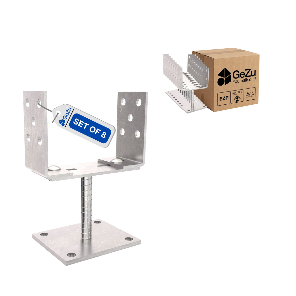 Suporte U Aparafusável Largura Ajustável 0-160 mm | Base de Poste com Placa Bundle