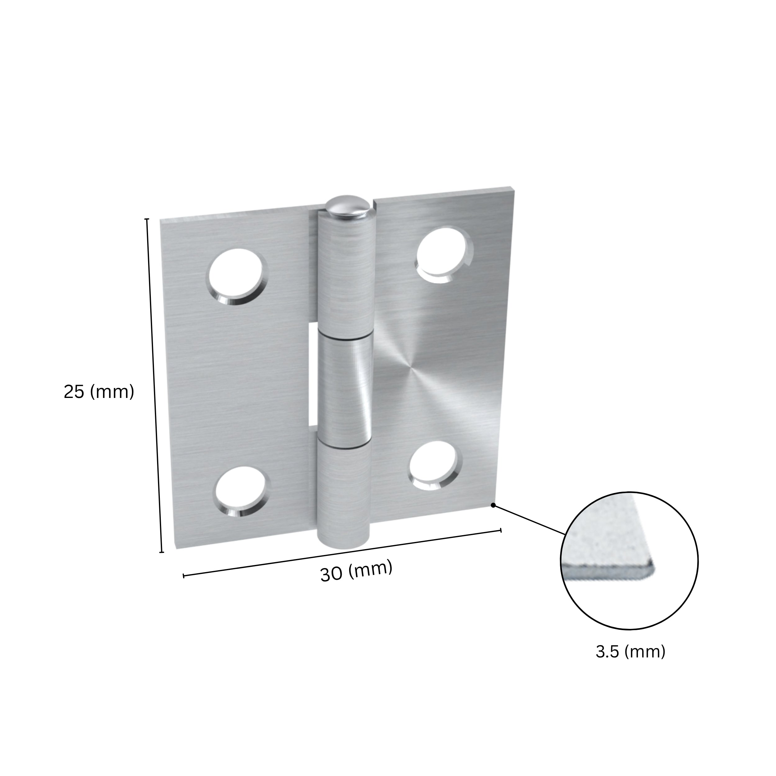 butt hinge with labeled dimensions.