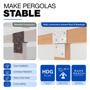 Pergola extension bracket T-piece, open style post connector - detail view 15