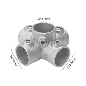 4-way cross tube clamp fitting 42 mm with labeled dimension.