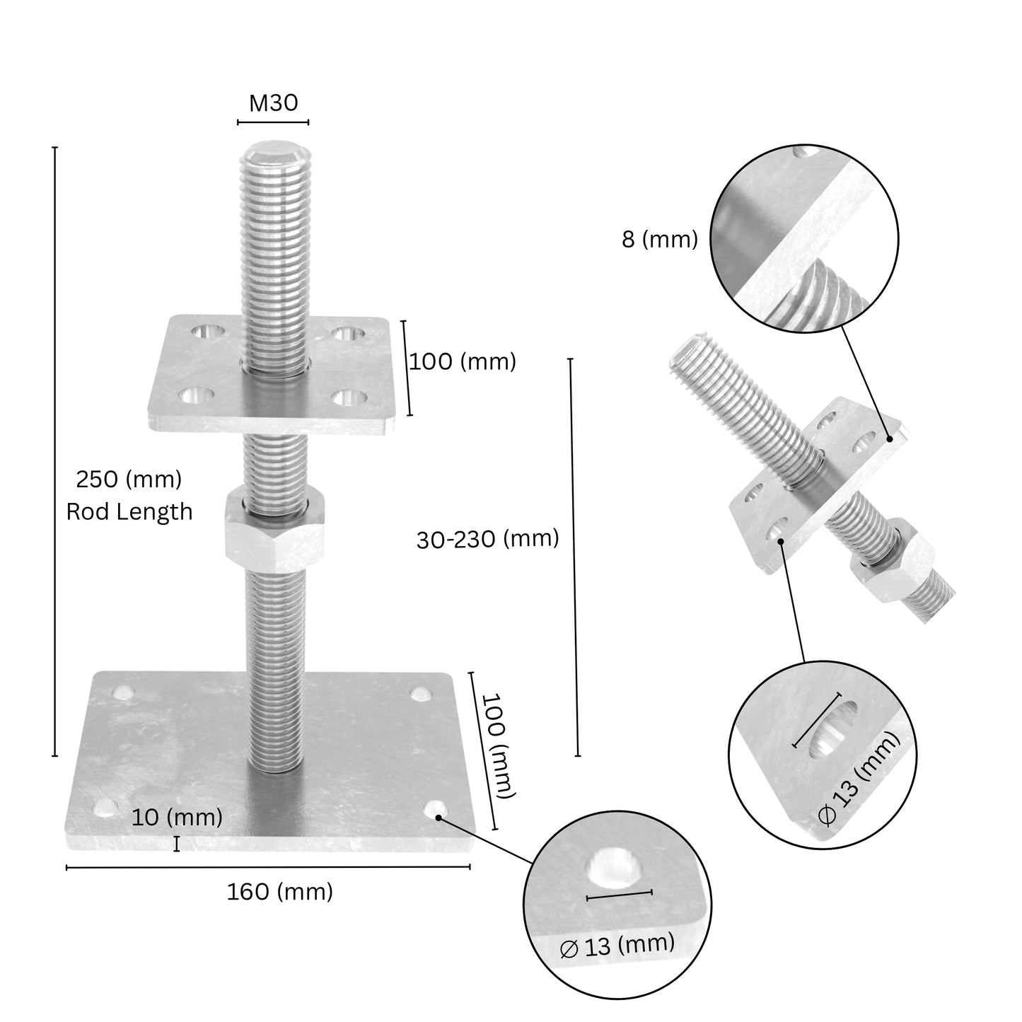 Height Adjustable Bolt Down Post Support | Adjustable Post Base