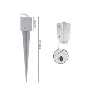 Fence post holder support anchor spike with labeled size and dimensions.