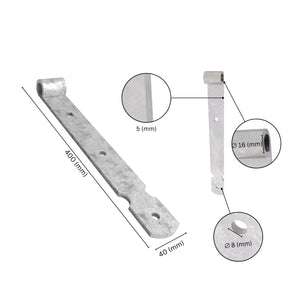 Gate band thumb hinge with labeled dimensions.