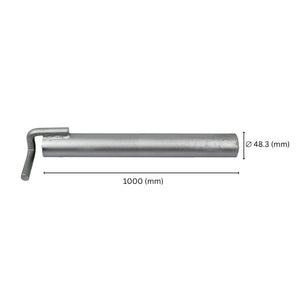 Scaffold wall tie anchor tube showing labeled size and dimensions.
