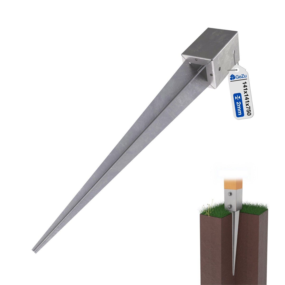 Support de poteau à enfoncer galvanisé GeZu avec pointe profilée pour poteaux bois