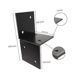 Wall pergola bracket with labeled size dimensions.
