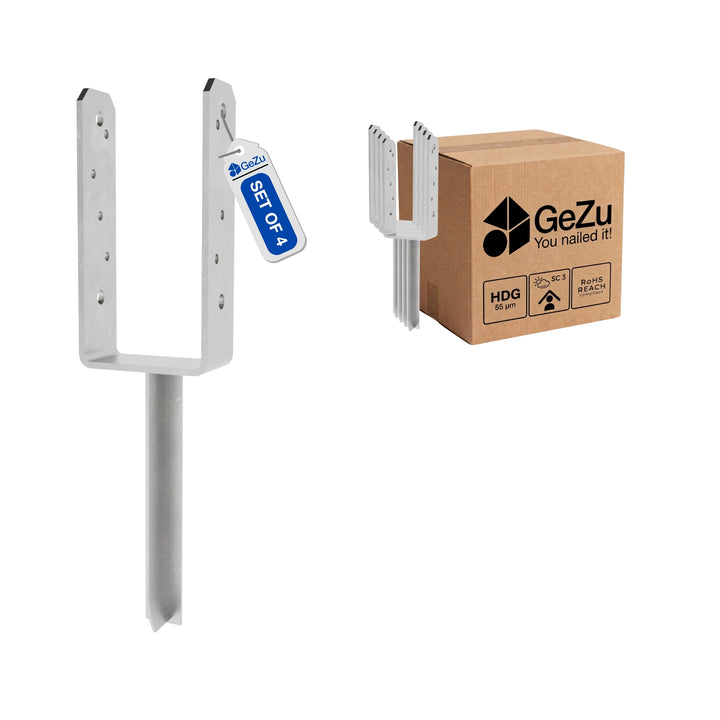 Concrete In U Shape Post Holder With Pin, Post Support Bundle