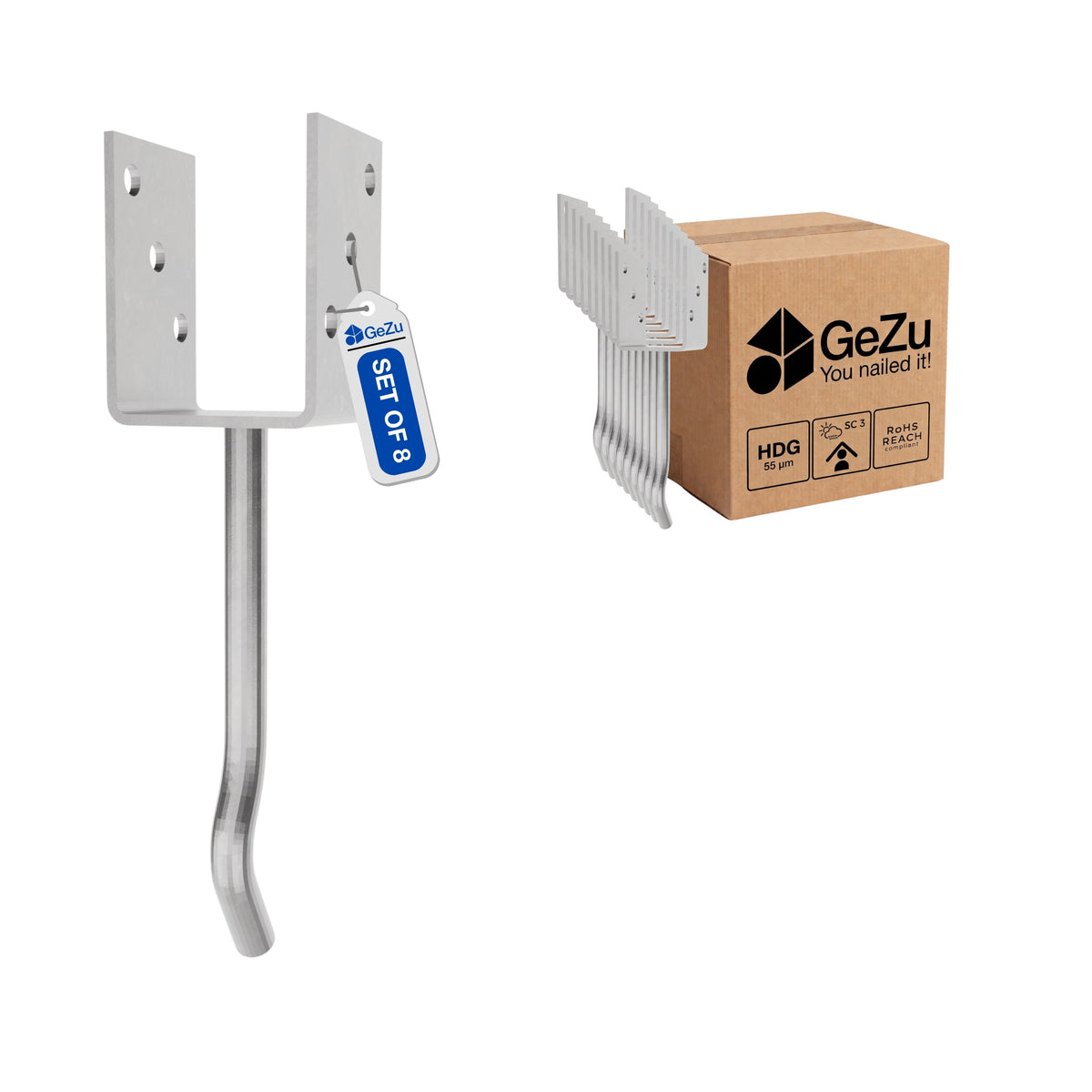 Suporte de Poste em U com Haste Curva para Chumbar | Base para Vedação Bundle