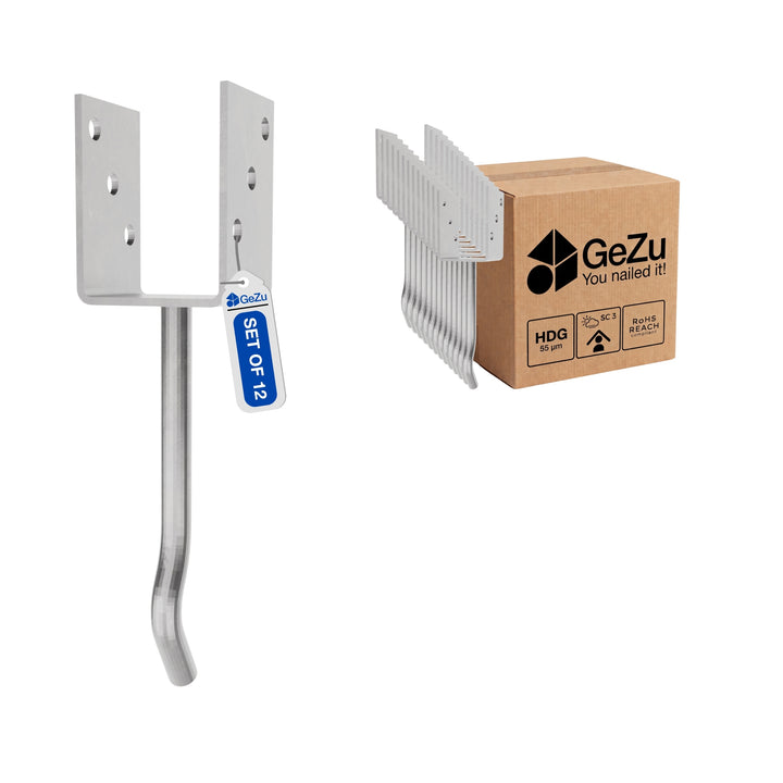 Suporte de Poste em U com Haste Curva para Chumbar | Base para Vedação Bundle