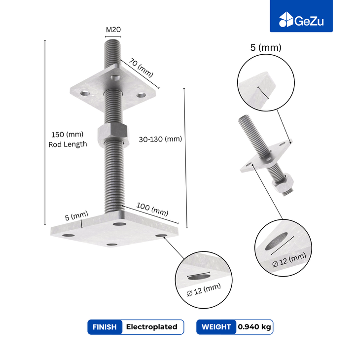 Height Adjustable Bolt Down Post Support | Post Base