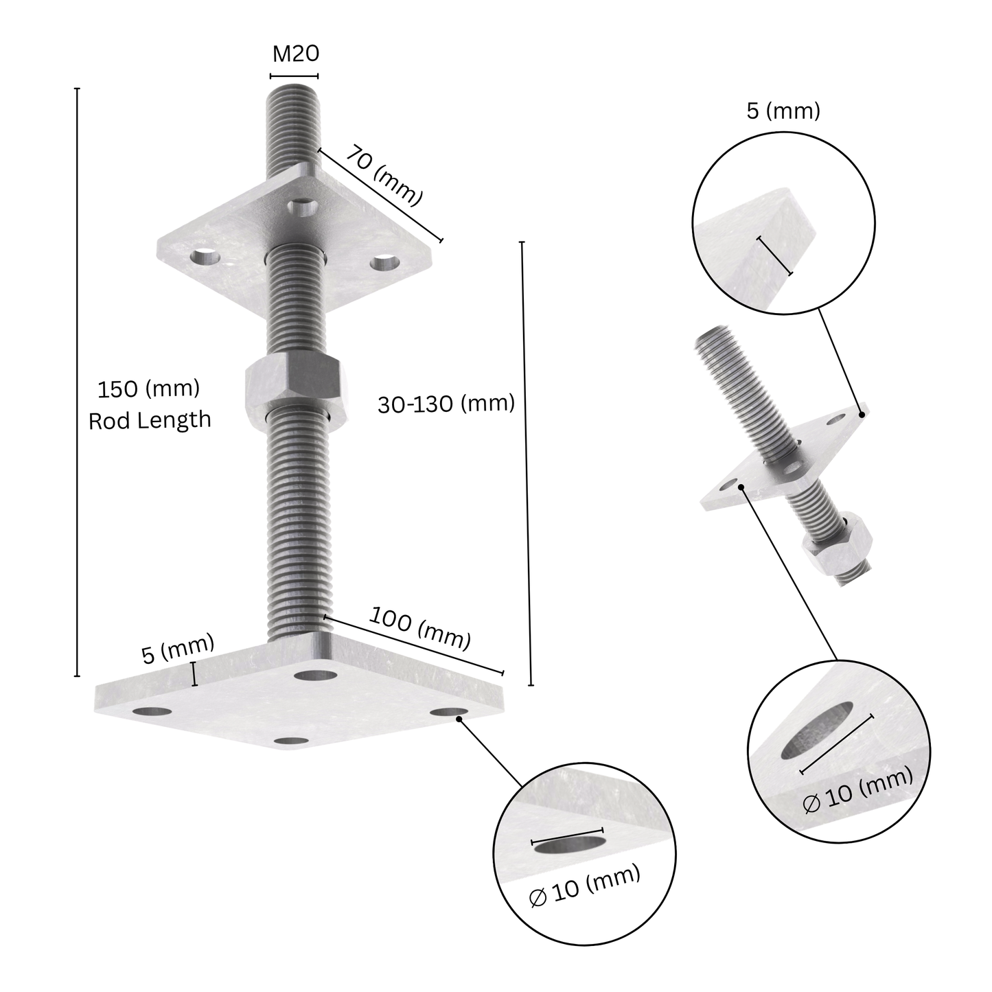 Height Adjustable Bolt Down Post Support | Adjustable Post Base
