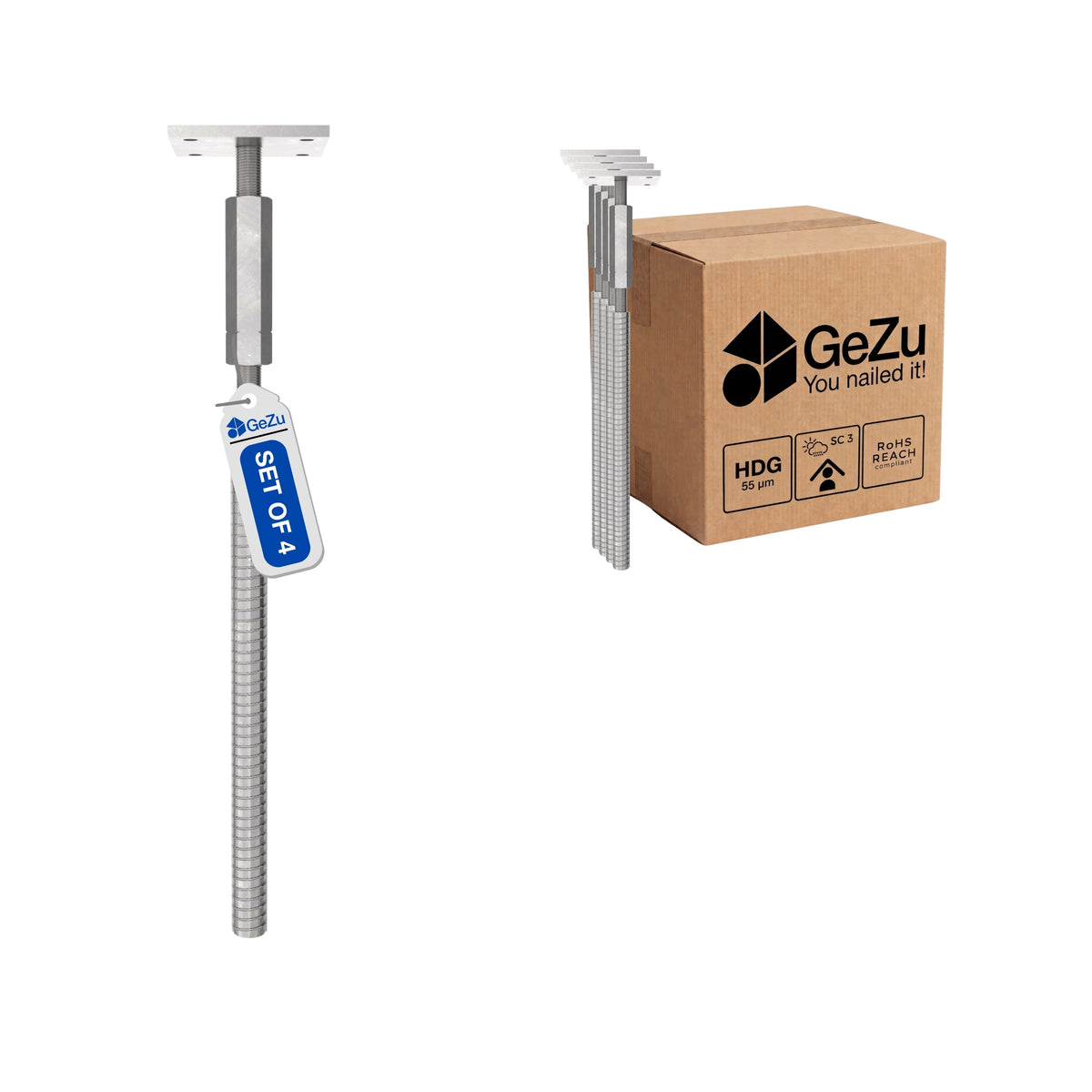 Adjustable T post support for concrete with lock and long nut Bundle