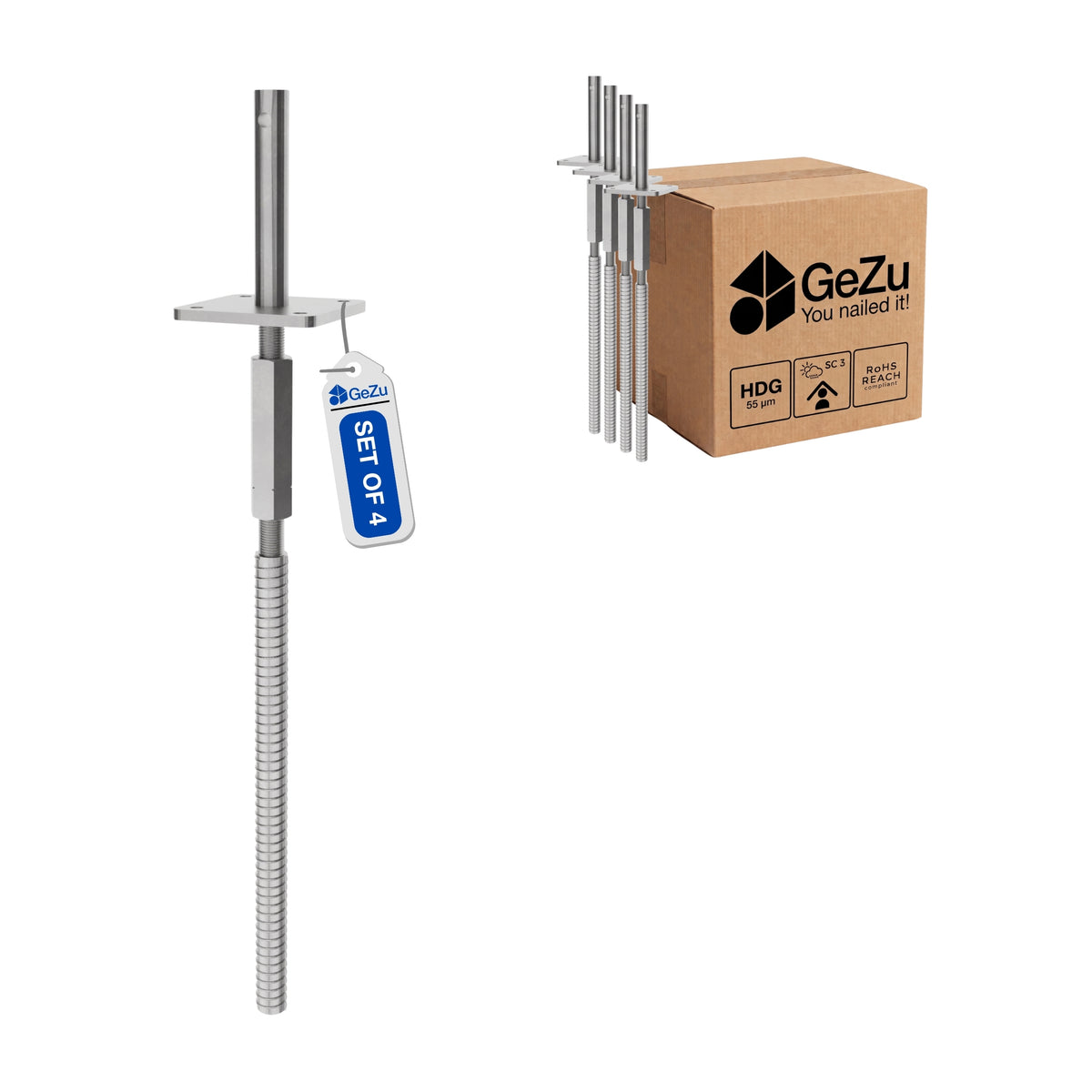 Adjustable T Post Support for Concrete with lock, long nut and lock pin Bundle