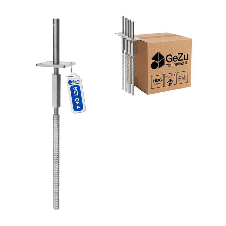 Adjustable T Post Support for Concrete with lock, long nut and lock pin Bundle