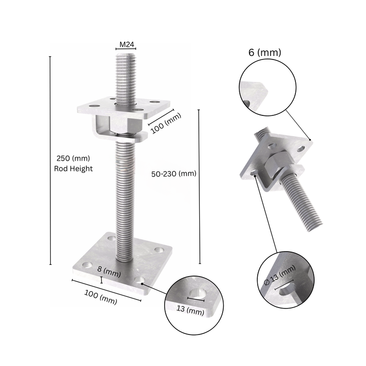 Height Adjustable Bolt Down Post Support | Adjustable Post Base