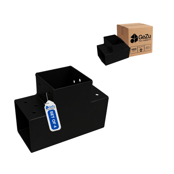 Pergolakiinnitin T-Muoto 71x71 mm Musta Jauhemaalattu | 3-Suuntainen Tolppaliitin Bundle