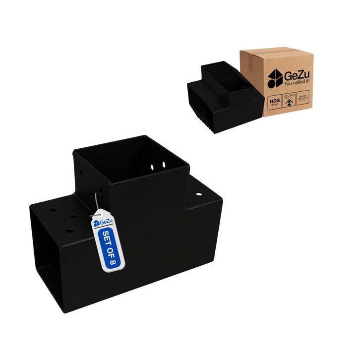 Pergolakiinnitin T-Muoto 71x71 mm Musta Jauhemaalattu | 3-Suuntainen Tolppaliitin Bundle