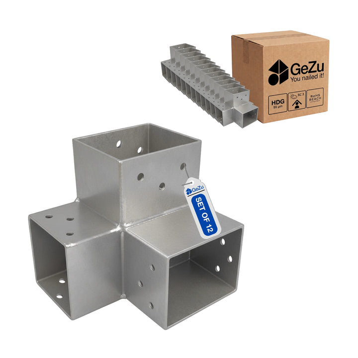 Conector para Pérgula em Y 71x71 mm Galvanizado a Quente | Ligação de Poste 3 Vias Bundle