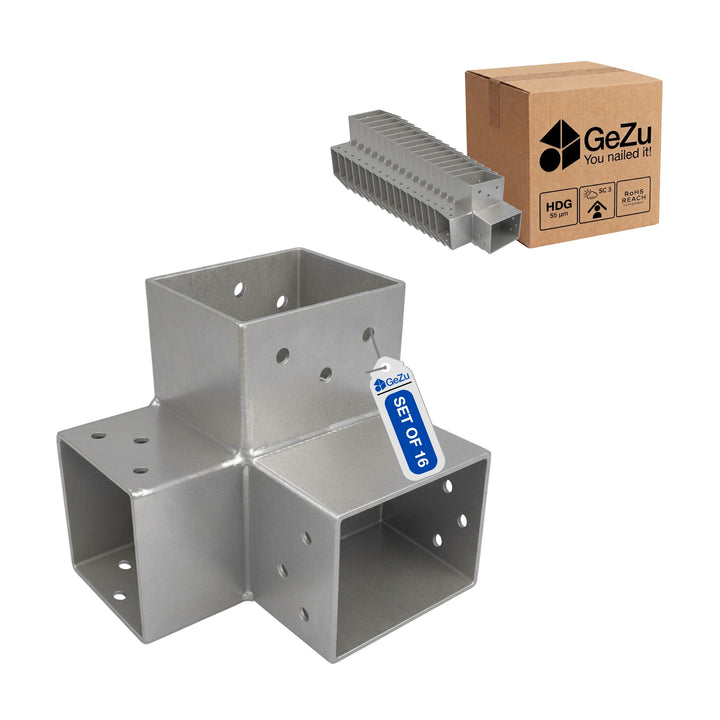 Conector para Pérgula em Y 71x71 mm Galvanizado a Quente | Ligação de Poste 3 Vias Bundle