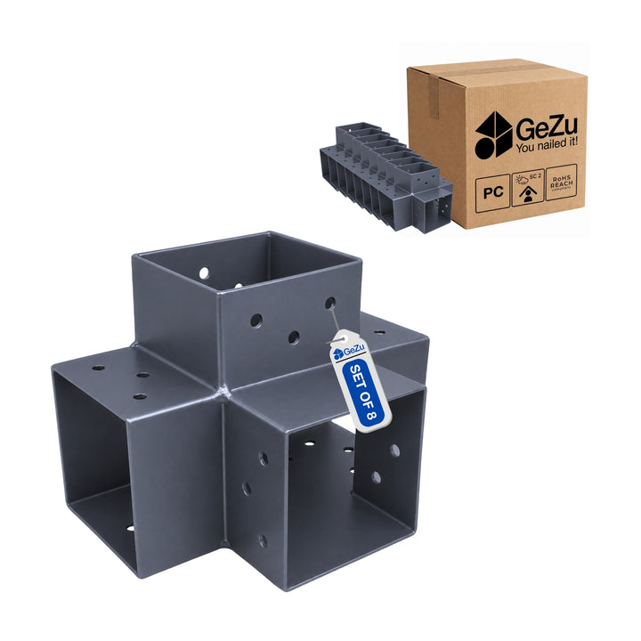 Conector para Pérgula em X 71x71 mm Galvanizado a Quente | Ligação de Poste 4 Vias Bundle