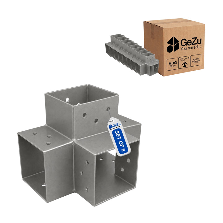 Conector para Pérgula em X 71x71 mm Galvanizado a Quente | Ligação de Poste 4 Vias Bundle