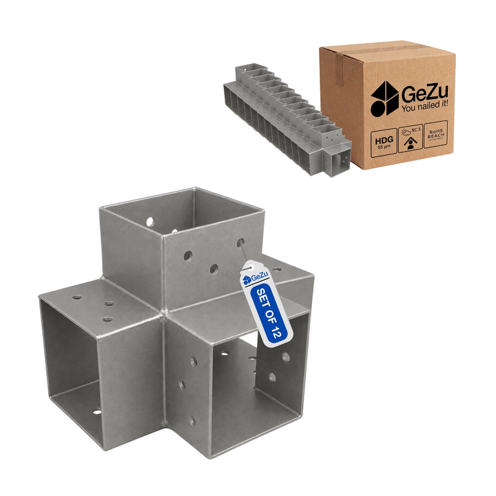 Conector para Pérgula em X 71x71 mm Galvanizado a Quente | Ligação de Poste 4 Vias Bundle