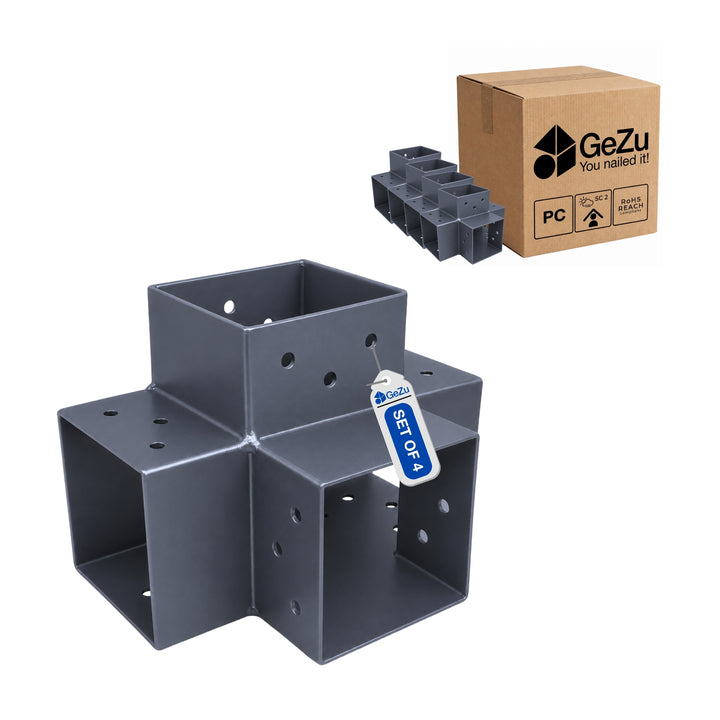 Conector para Pérgula em X 71x71 mm Galvanizado a Quente | Ligação de Poste 4 Vias Bundle