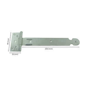 Heavy-duty T hinge with labeled dimensions.