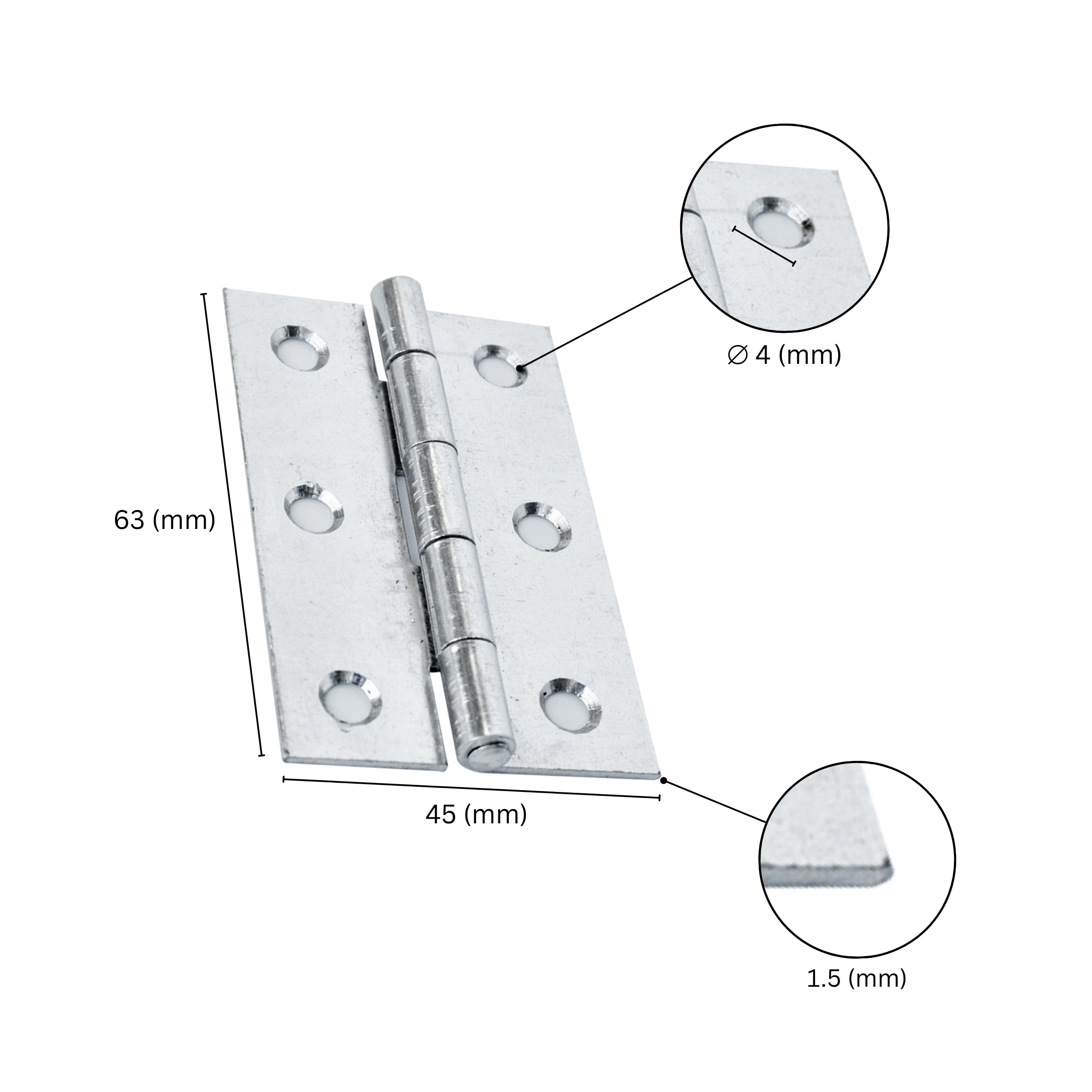 butt hinge with labeled dimensions.