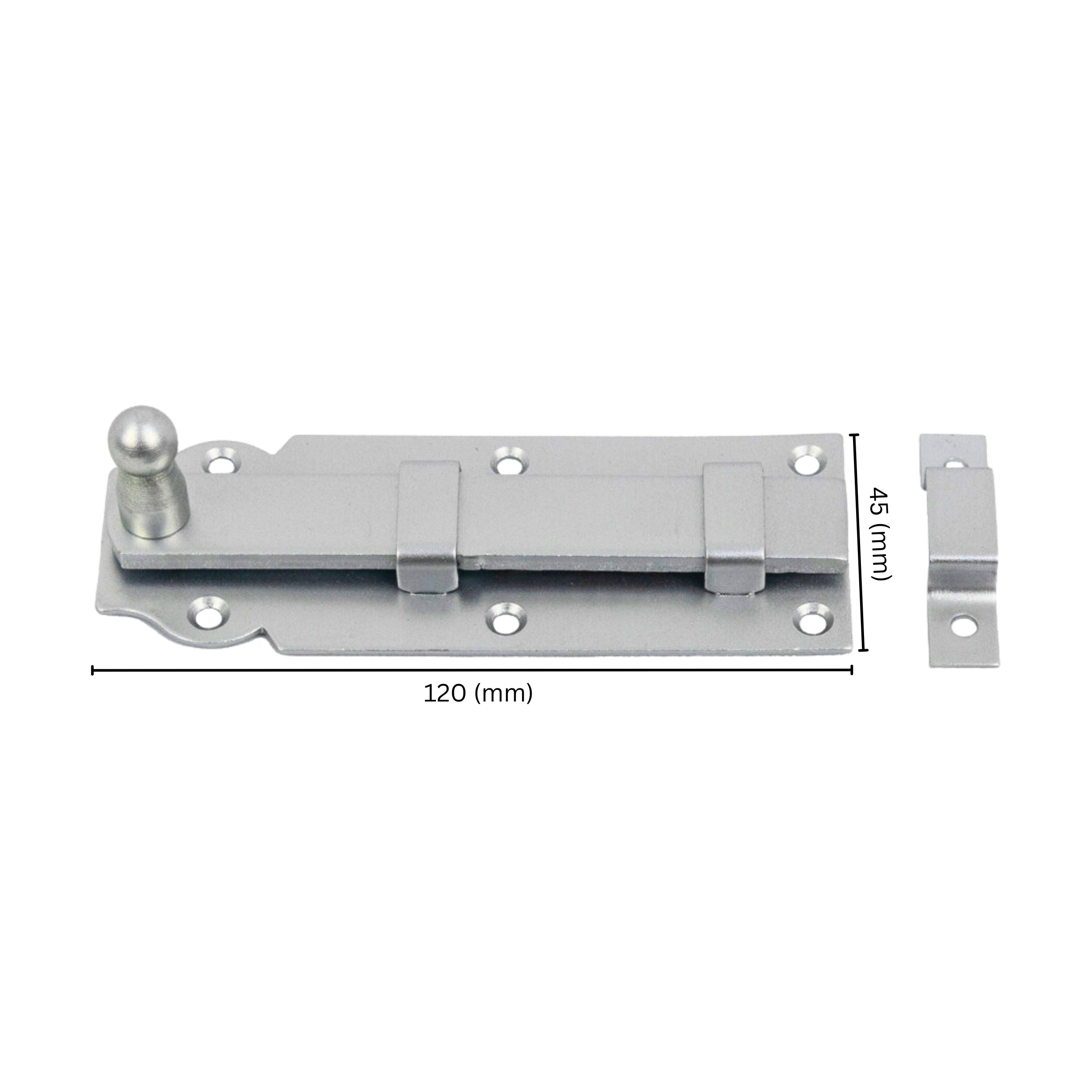 flat barrel bolt with labeled dimensions.