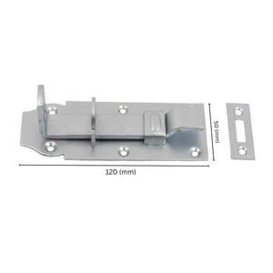 Cranked sliding barrel bolt with labeled dimensions.
