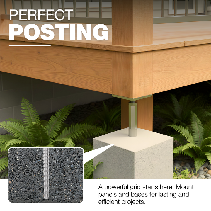 Adjustable T post support for concrete with lock and long nut