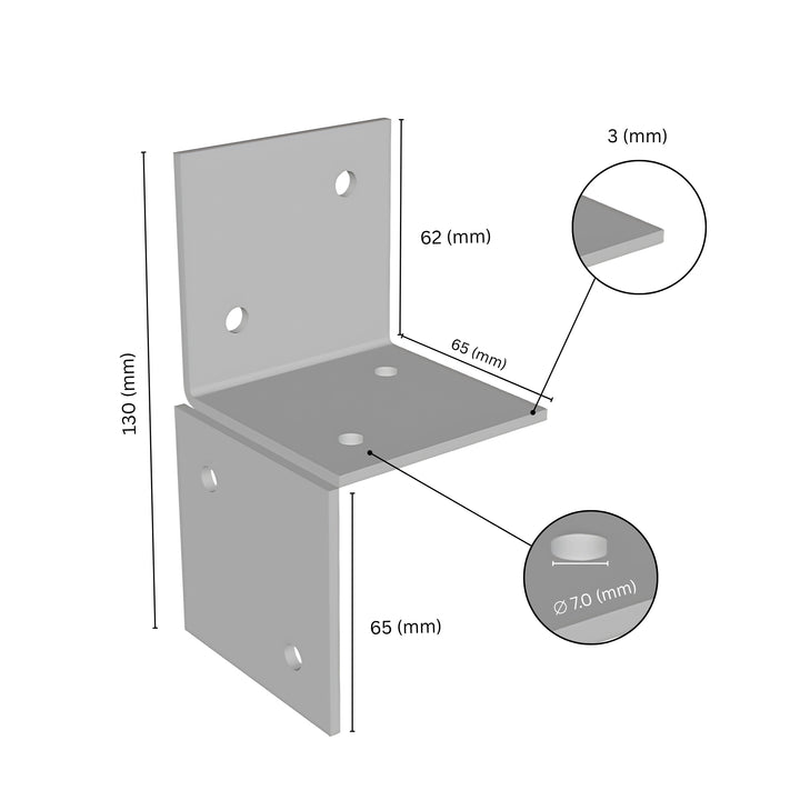 Wall pergola bracket with labeled size dimensions.