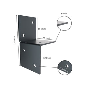 Wall pergola bracket with labeled size dimensions.
