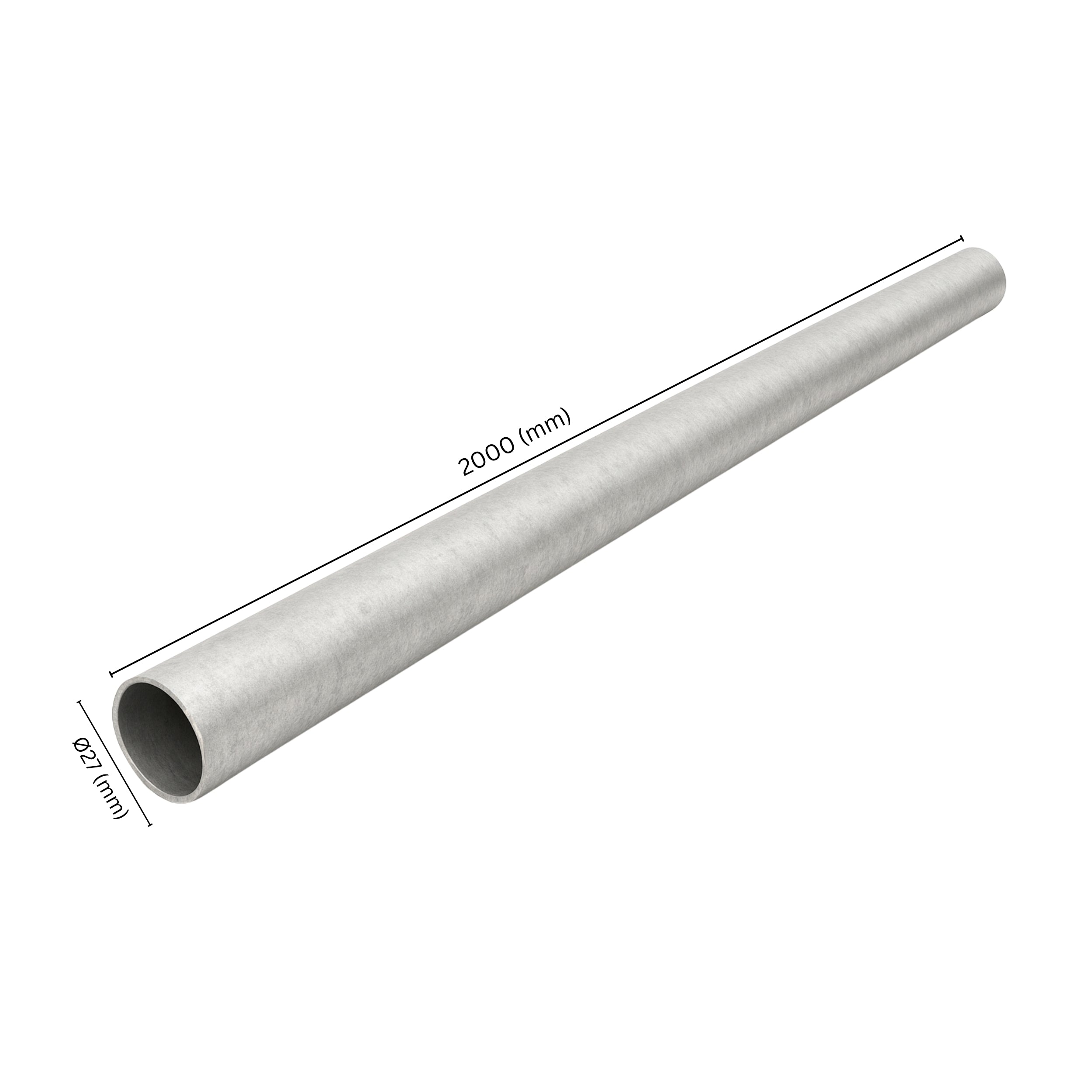 Steel pipe Ø27 mm x 2000 mm with labeled dimension.