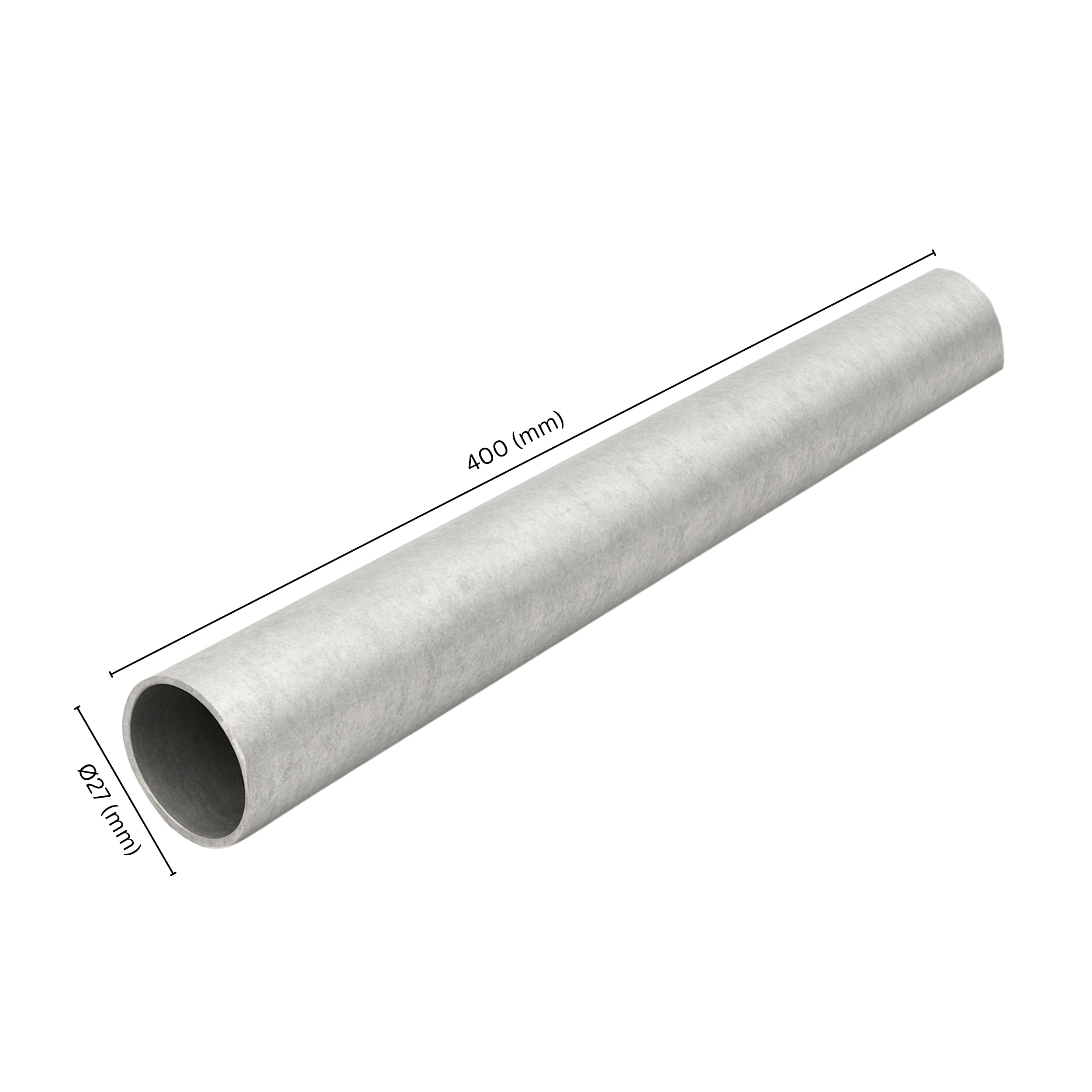 Steel pipe Ø27 mm x 400 mm with labeled dimension.