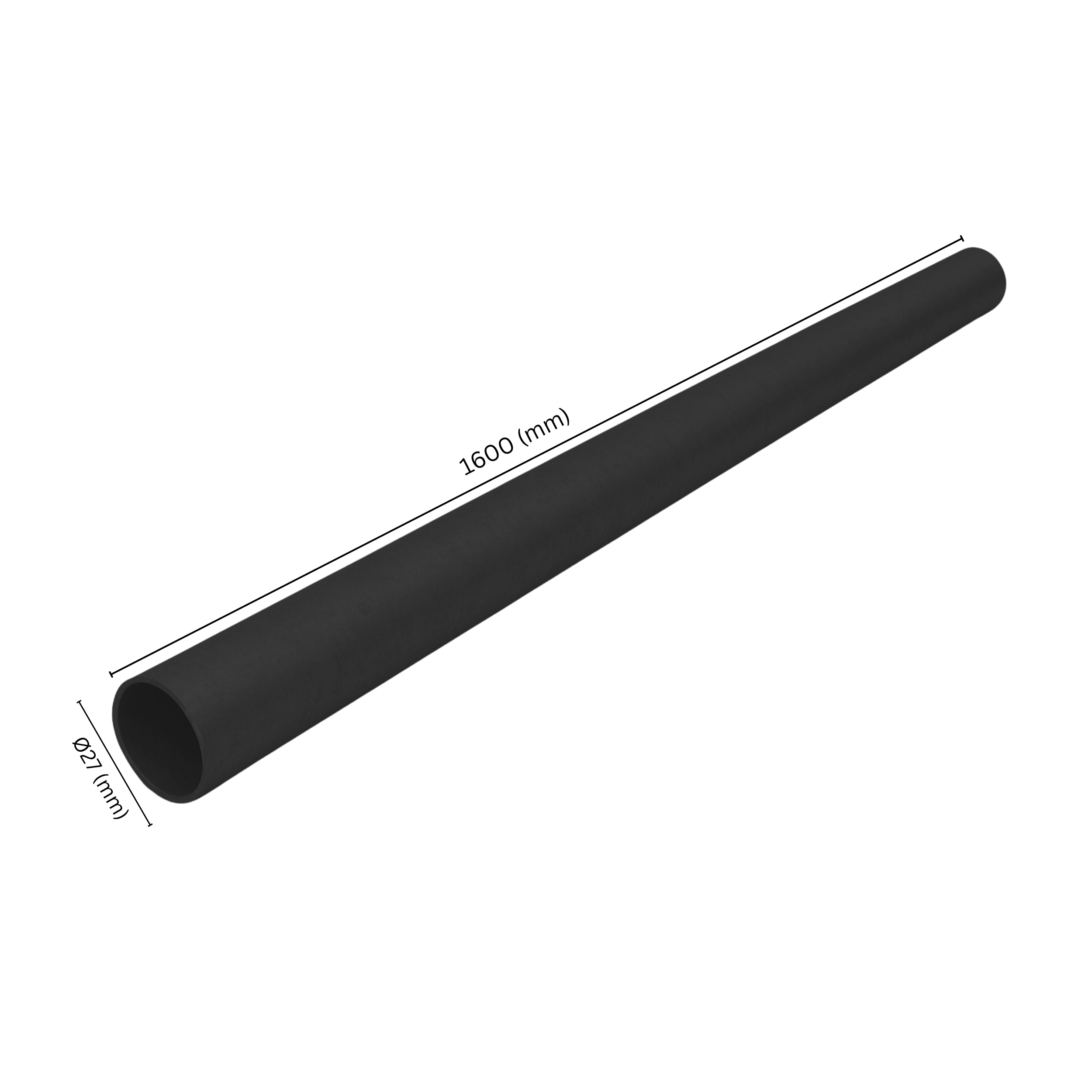 Steel pipe Ø27 mm x 1600 mm with labeled dimension.