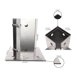Swift Clamp Bolt Down Post Support with labeled dimensions.