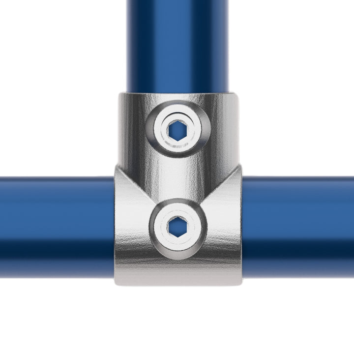 Short tee tube clamp connecting two tubes.