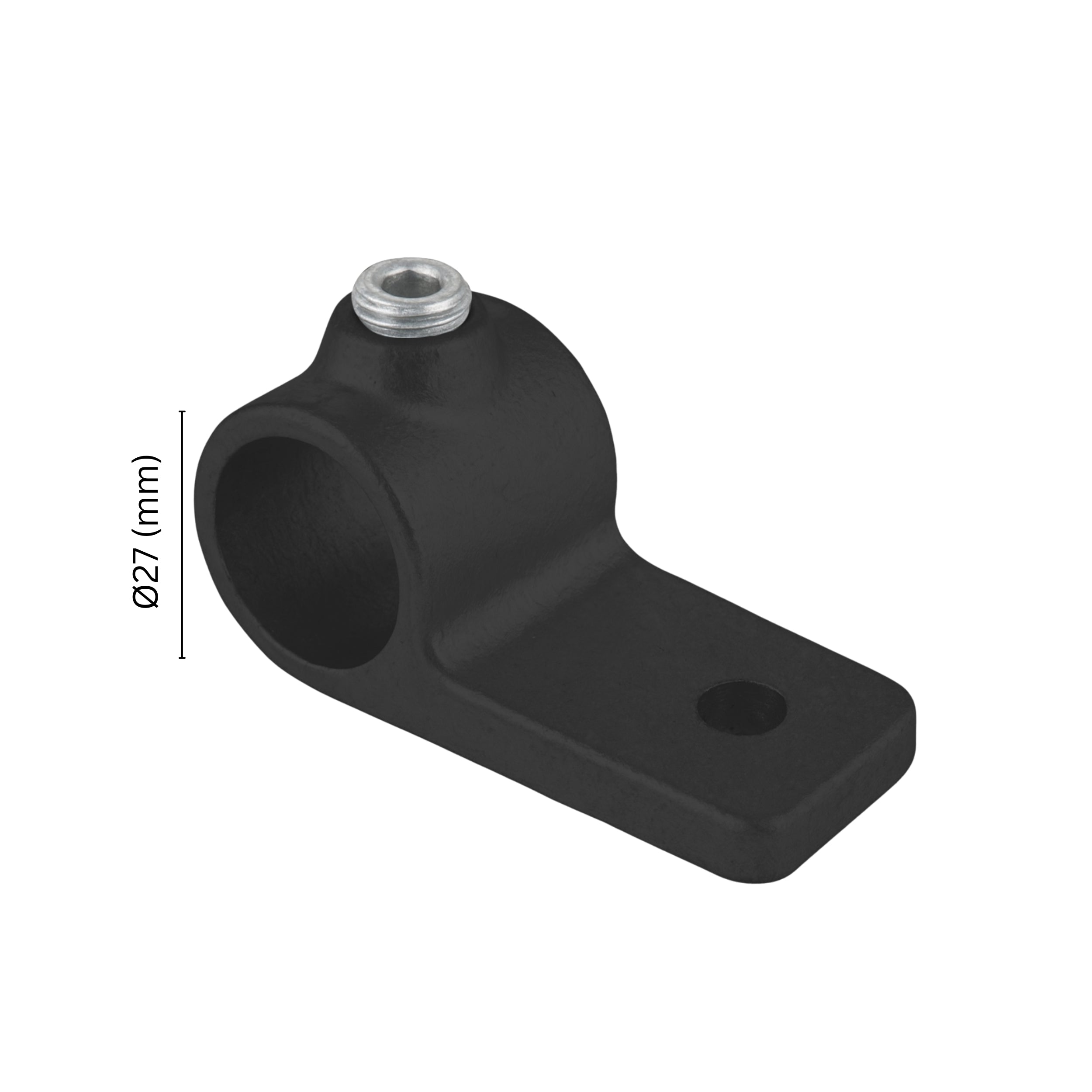 Single lugged mounting bracket tube clamp fitting 27 mm with labeled dimension.