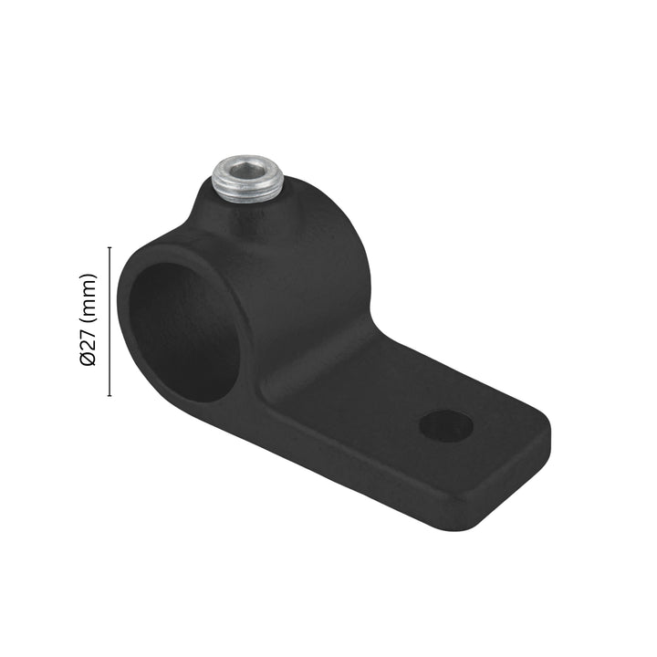 Single lugged mounting bracket tube clamp fitting 27 mm with labeled dimension.