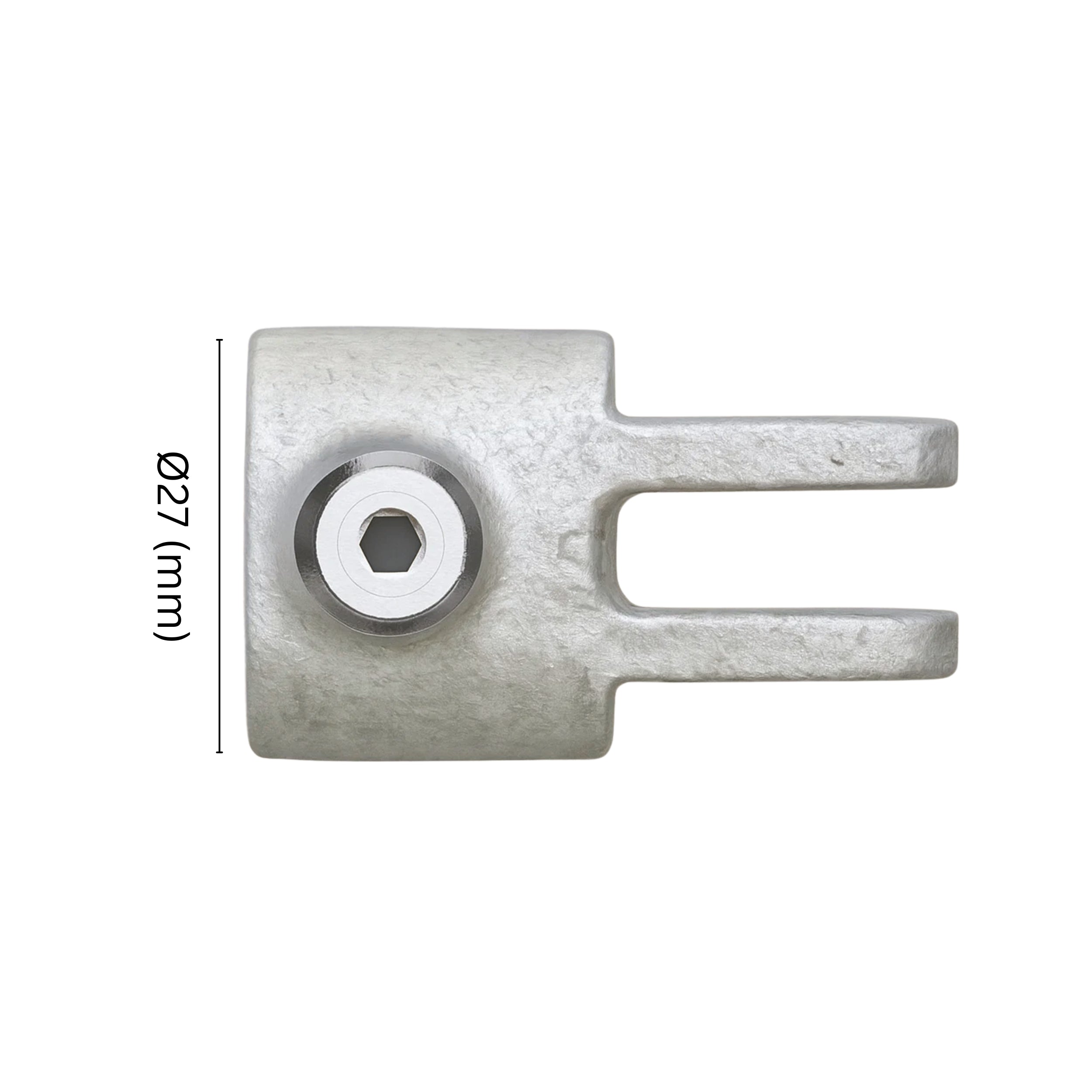 Female Swivel Tube Clamp 27 mm with labeled dimension.