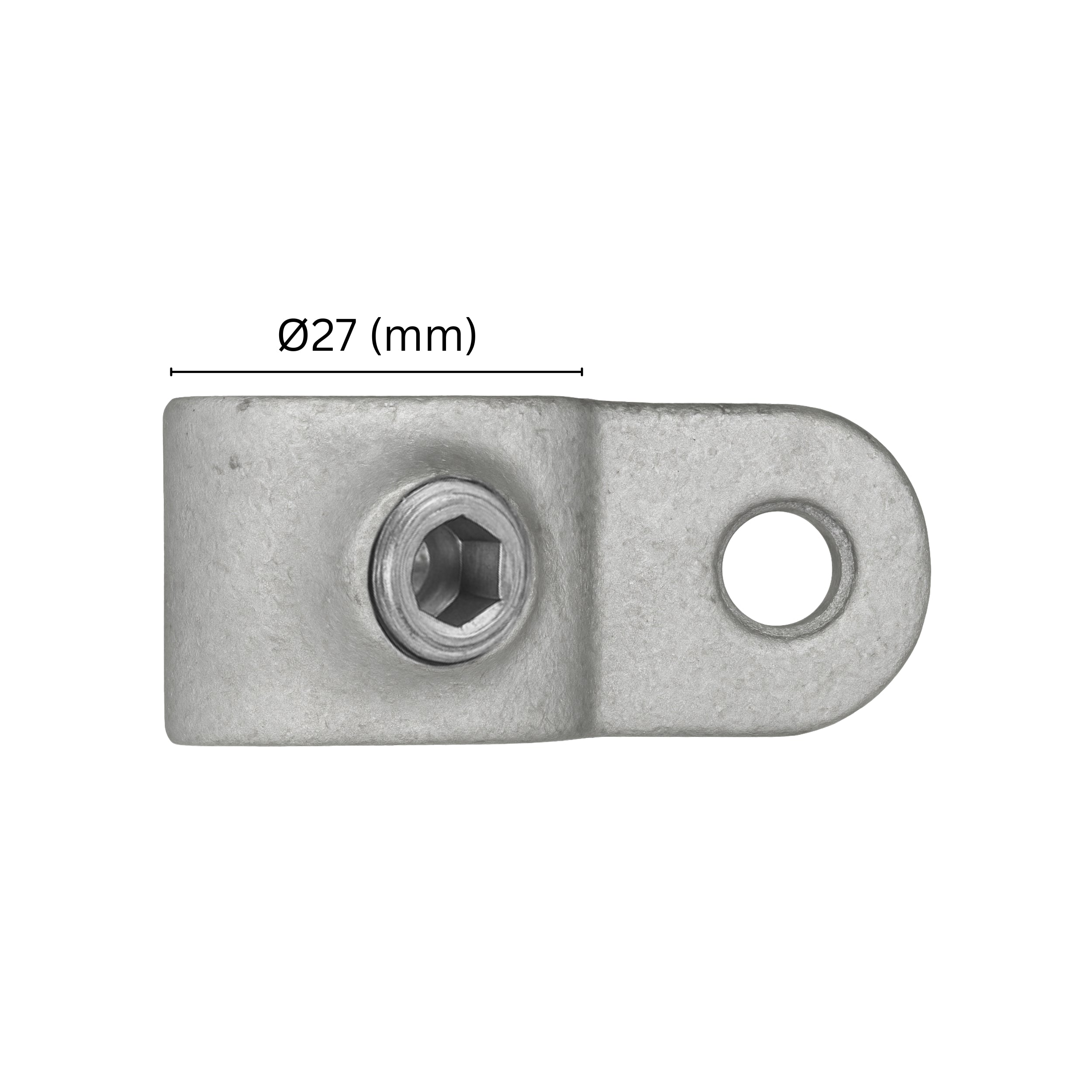 Single male swivel clamp 27 mm with labeled dimension.